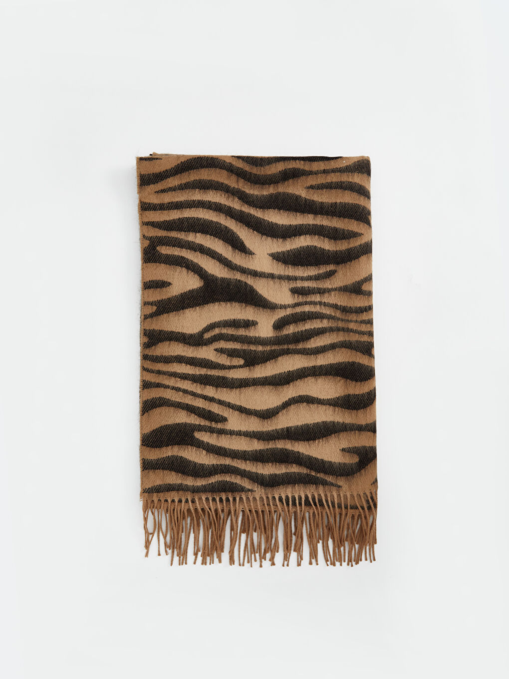 Kahverengi Desenli Püsküllü Kadın Atkı-1