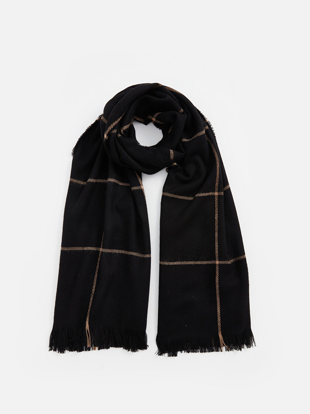 Siyah Çizgi Desenli Kadın Atkı