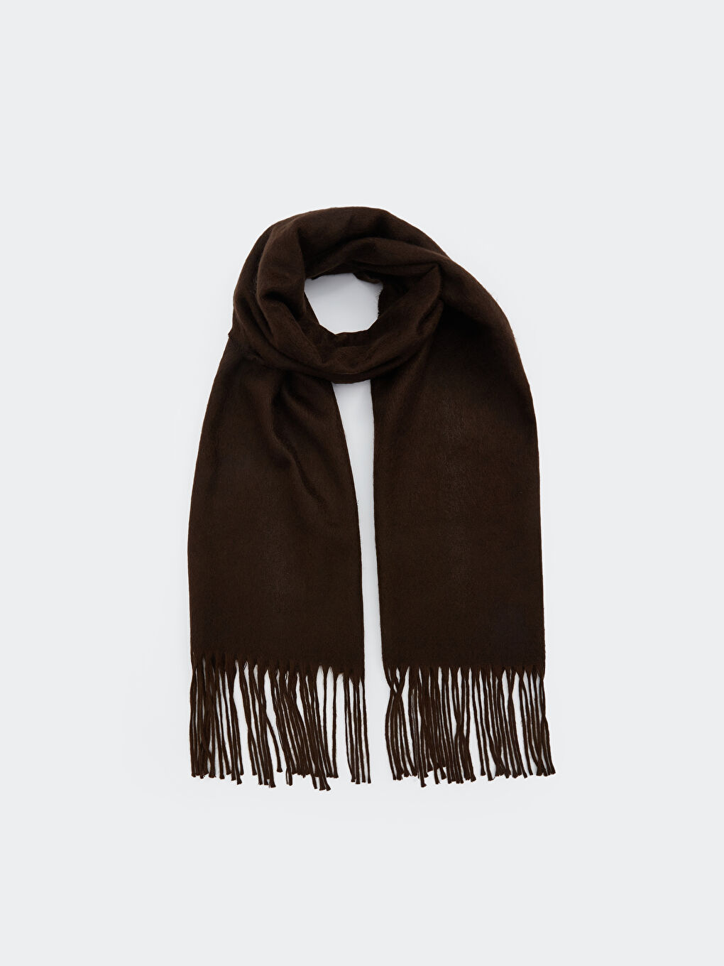 Kahverengi Düz Püsküllü Kadın Atkı