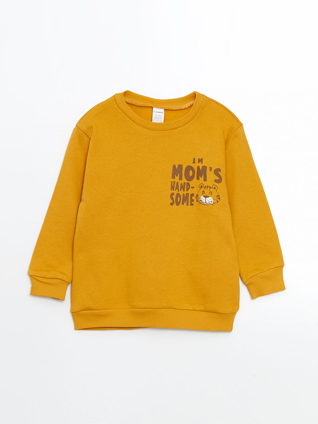 LCW Kids Sarı Bisiklet Yaka Baskılı Kalın Erkek Çocuk Sweatshirt