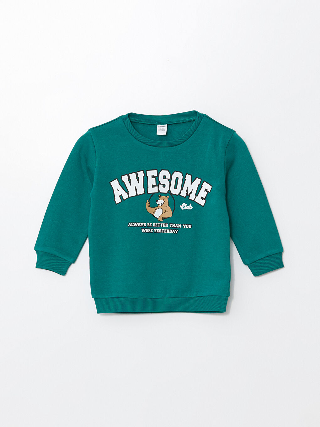 LCW Kids Yeşil Bisiklet Yaka Baskılı Kalın Erkek Çocuk Sweatshirt