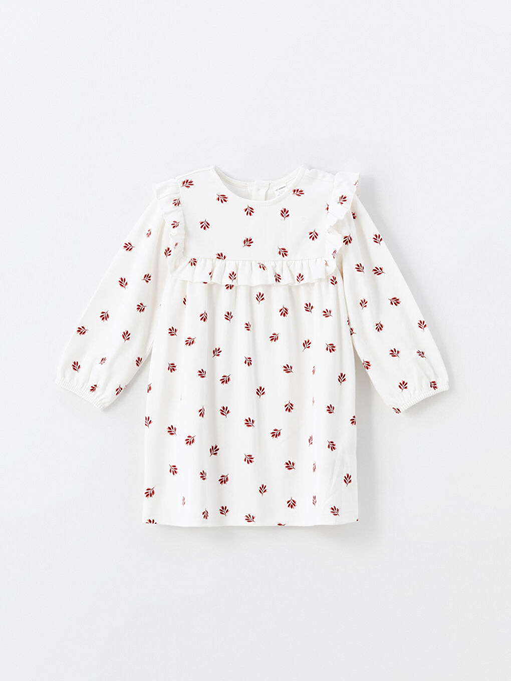 Crew Neck Patterned Long Sleeve Girls' Dress