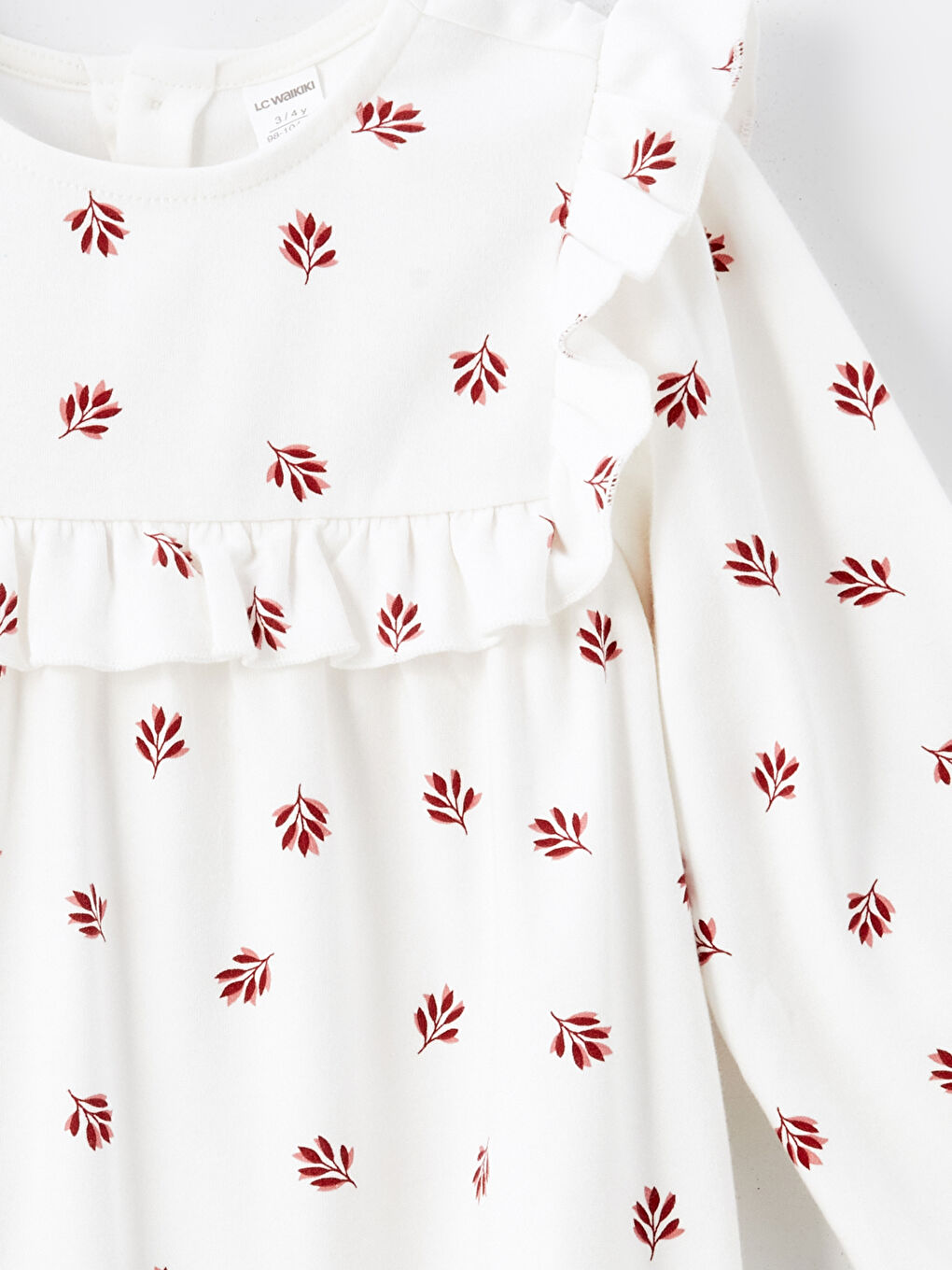 Crew Neck Patterned Long Sleeve Girls' Dress-1