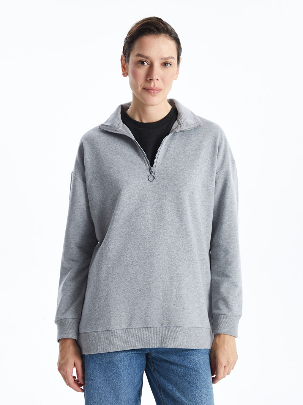 LCW ECO Grey Mel - Lacivert Dik Yaka Kadın Sweatshirt