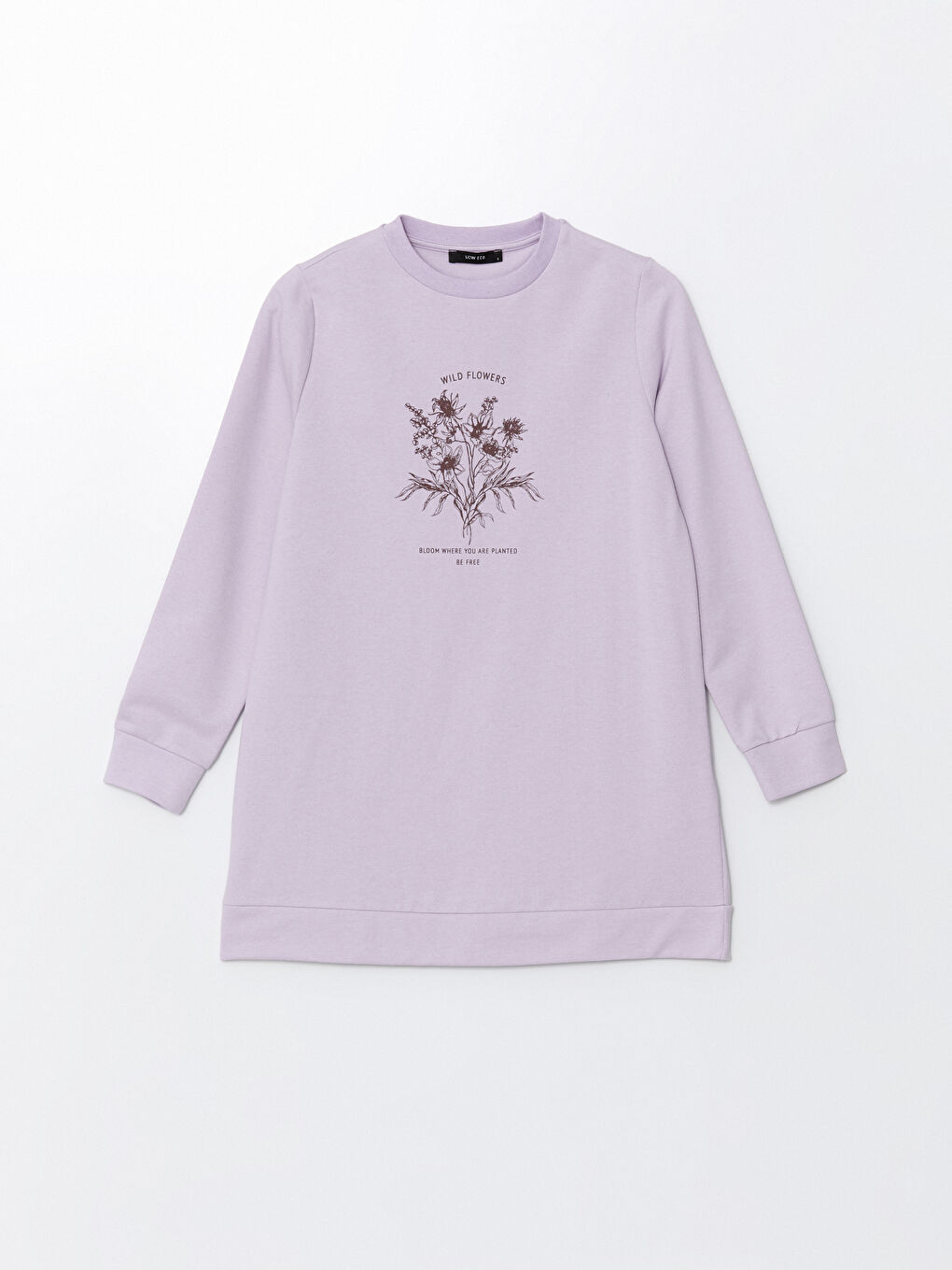 LCW ECO Lila Bisiklet Yaka Baskılı Kadın Sweatshirt Tunik - 4