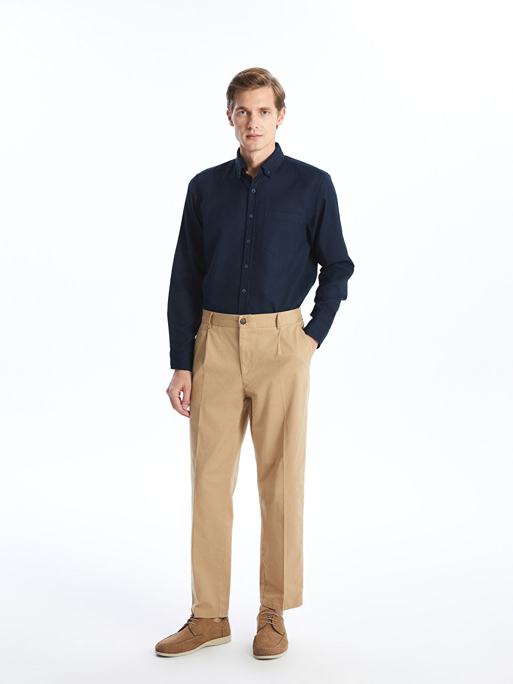 قميص رجالي كم طويل بقماش دوبي بقصة عادية-1