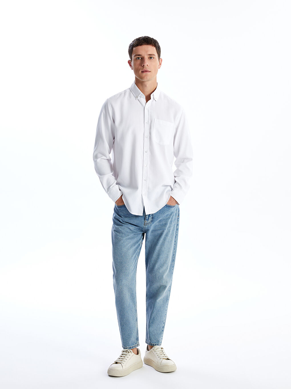 قميص رجالي بأكمام طويلة بقماش دوبي بقصة عادية-1