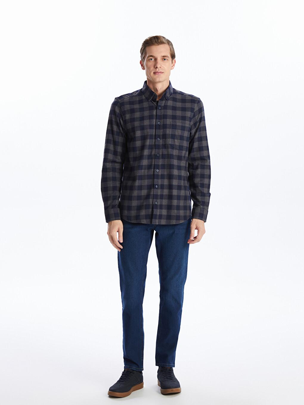 Regular Fit Long Sleeve Plaid Men's Shirt-1