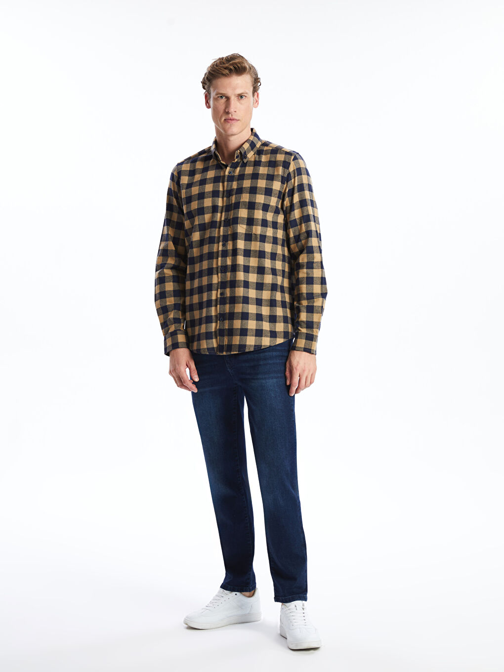 Regular Fit Long Sleeve Plaid Men's Shirt-1