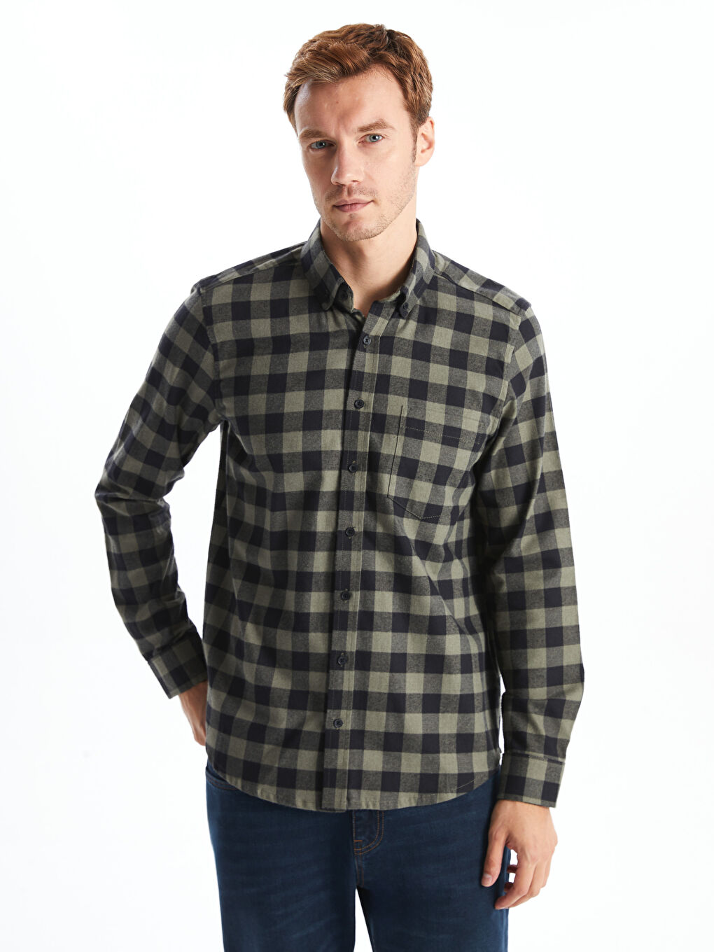 Regular Fit Long Sleeve Plaid Men's Shirt