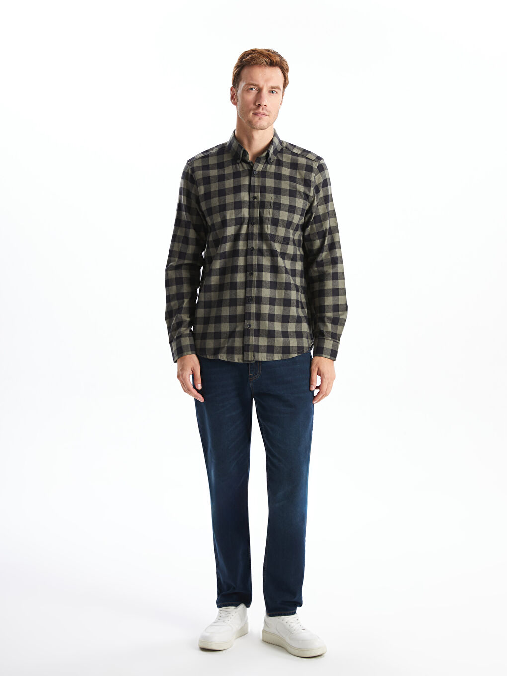 Regular Fit Long Sleeve Plaid Men's Shirt-1