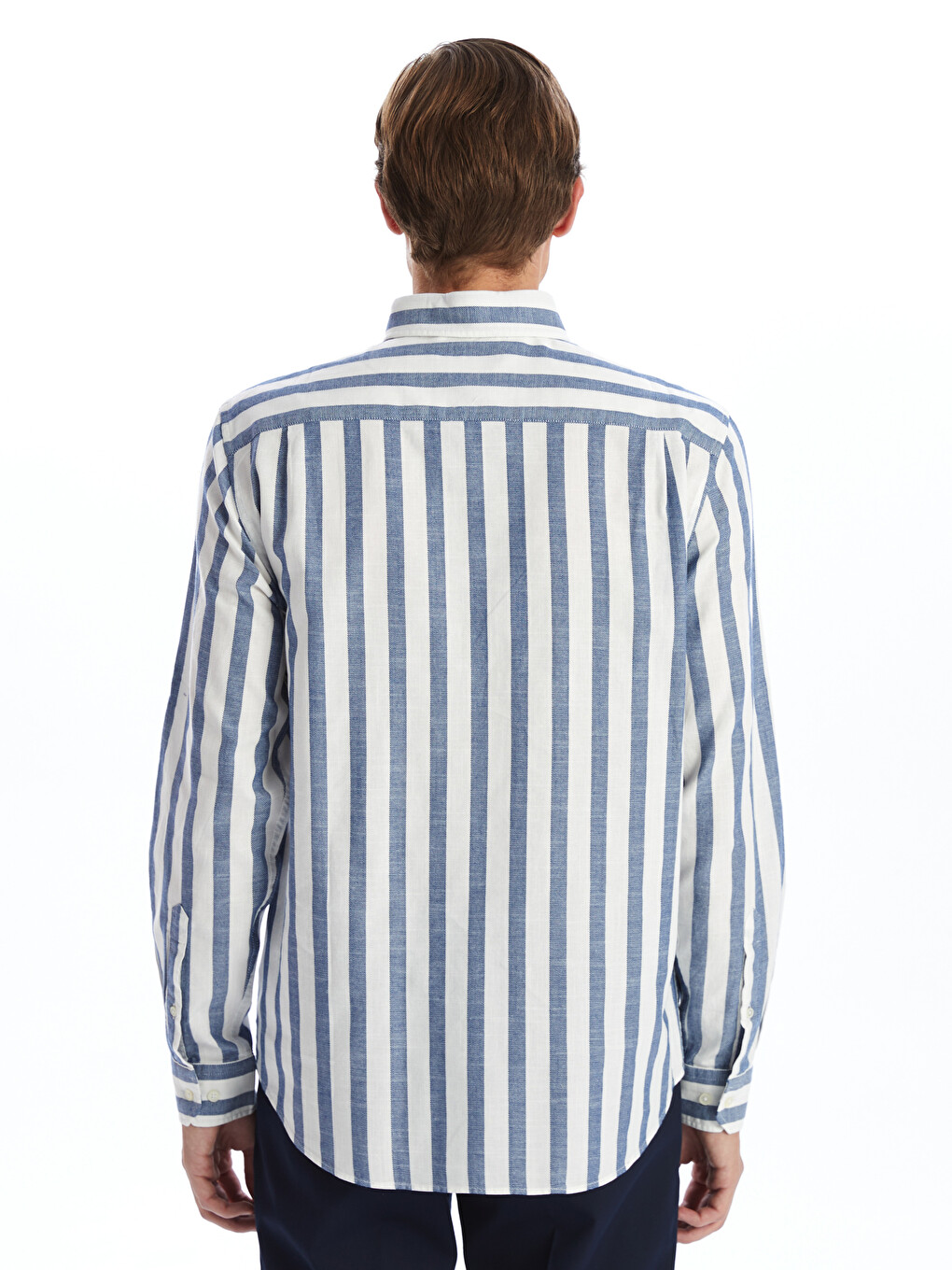 Chemise Rayée À Manches Longues Pour Hommes Coupe Régulière-3