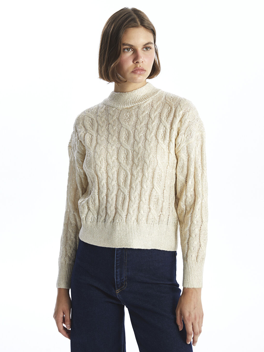 LCW Vision Trichterkragen Gemusterter Strickpullover für Damen -W4FR46Z8-R9J