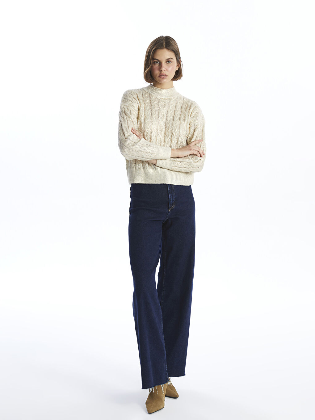 LCW Vision Trichterkragen Gemusterter Strickpullover für Damen -W4FR46Z8-R9J