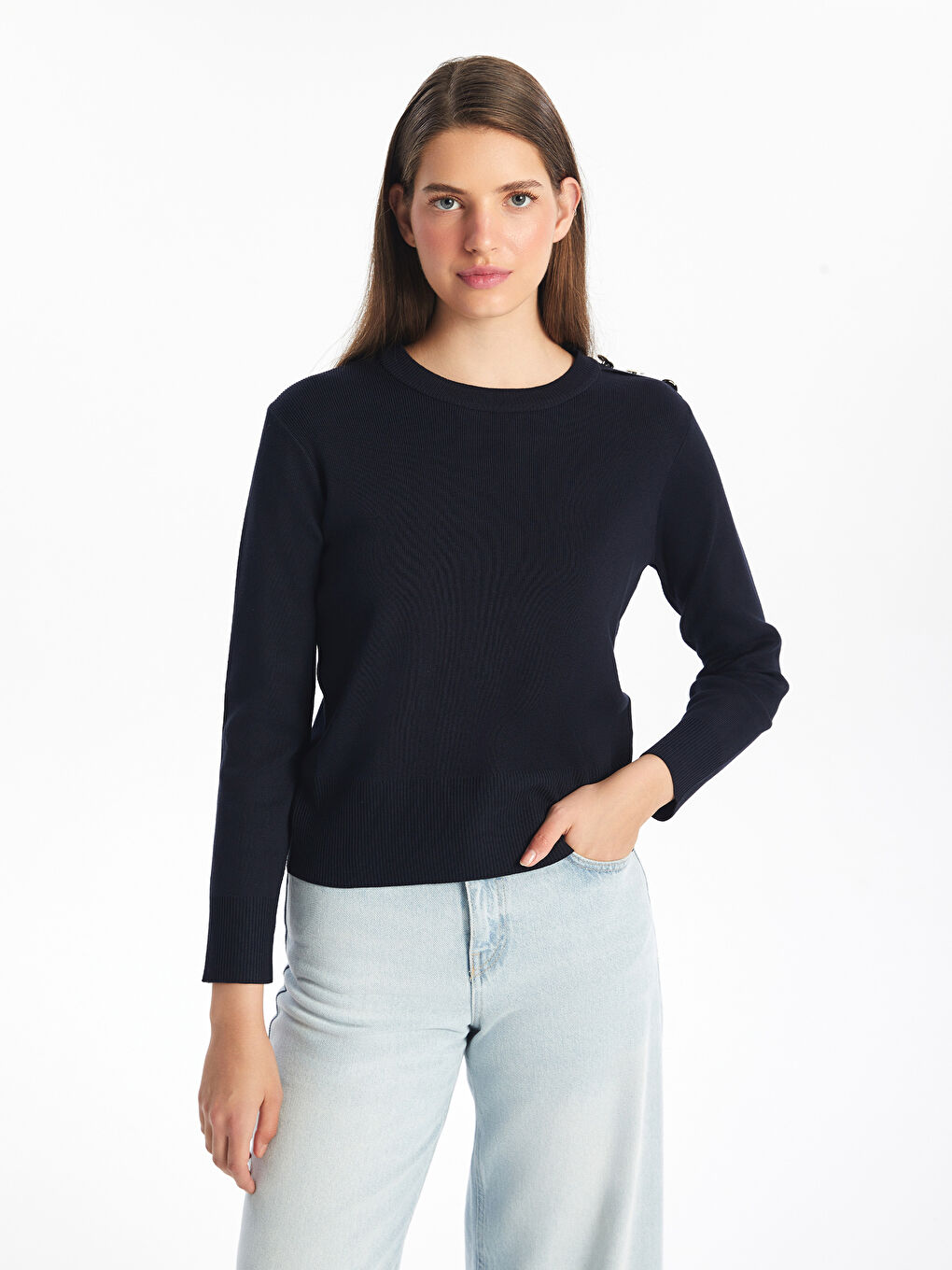 Lacivert Bisiklet Yaka Kadın Triko Kazak