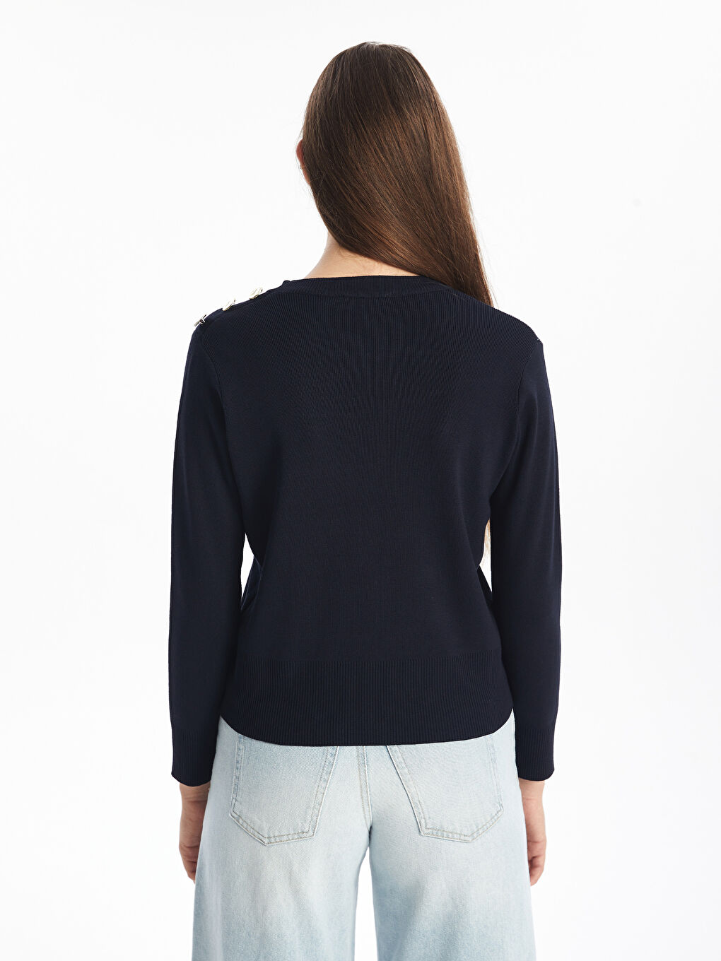 Lacivert Bisiklet Yaka Kadın Triko Kazak-3