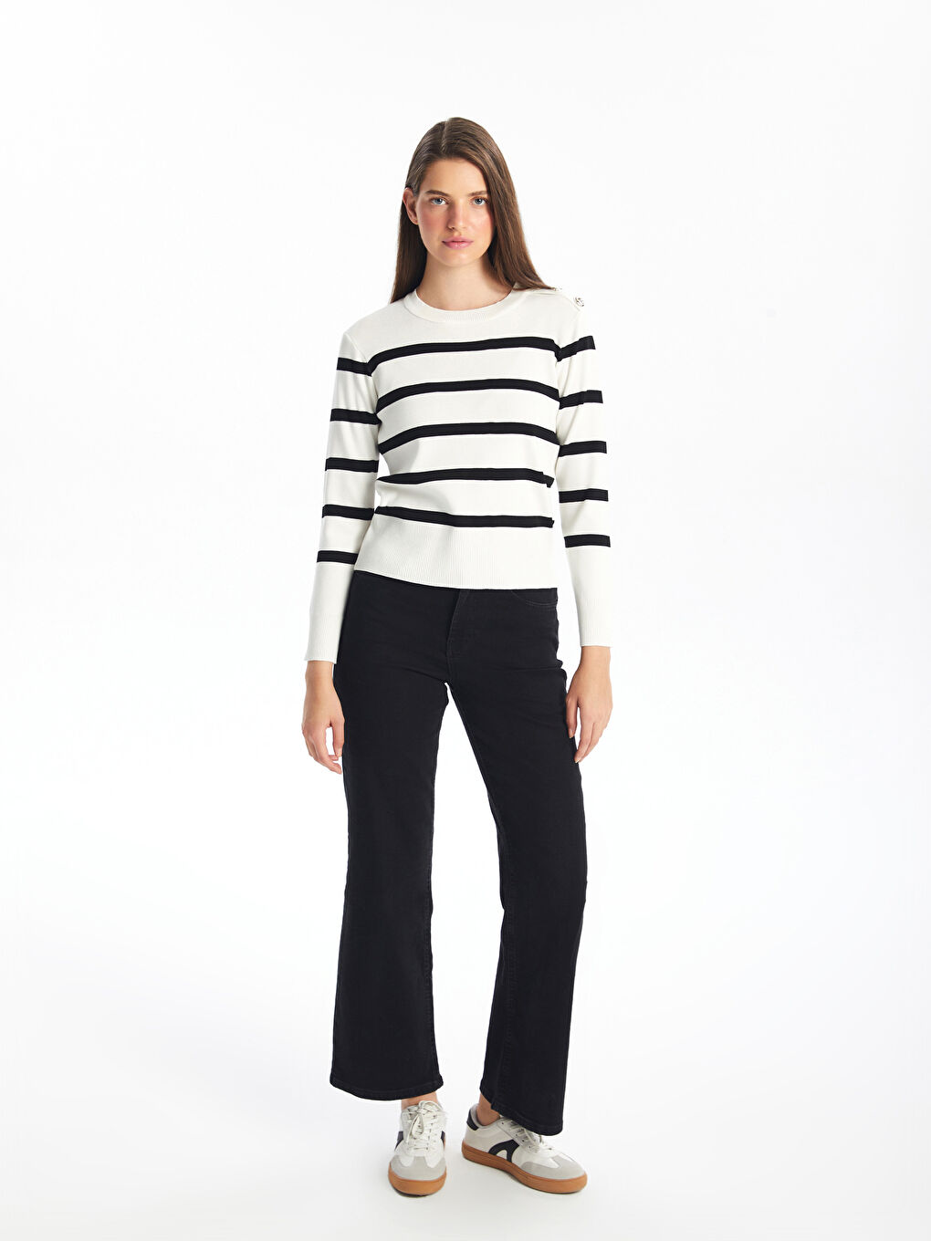 LCW Vision Crew Neck Striped Women's Knitwear Sweater -W4FR66Z8-LFC
