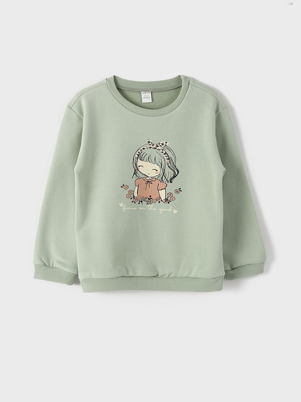 Crew Neck Printed Thick Baby Girls' Sweatshirt