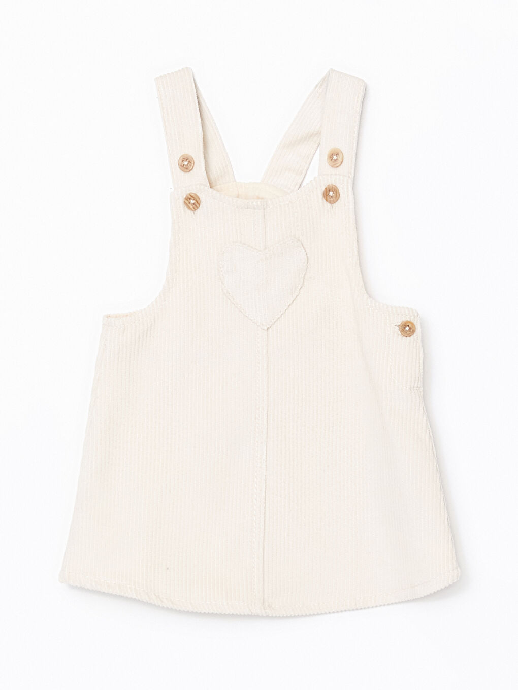 Ekru Kalp Detaylı Fitilli Kız Bebek Kadife Elbise