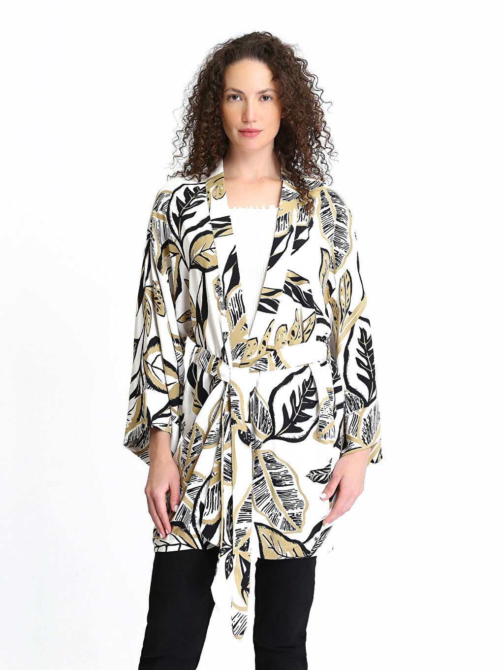 Shawl Collar Patterned Long Sleeve Women's Kimono