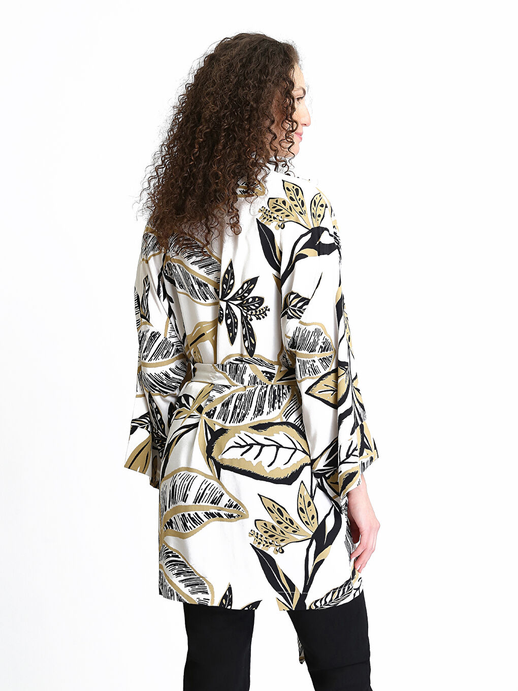 Shawl Collar Patterned Long Sleeve Women's Kimono-4