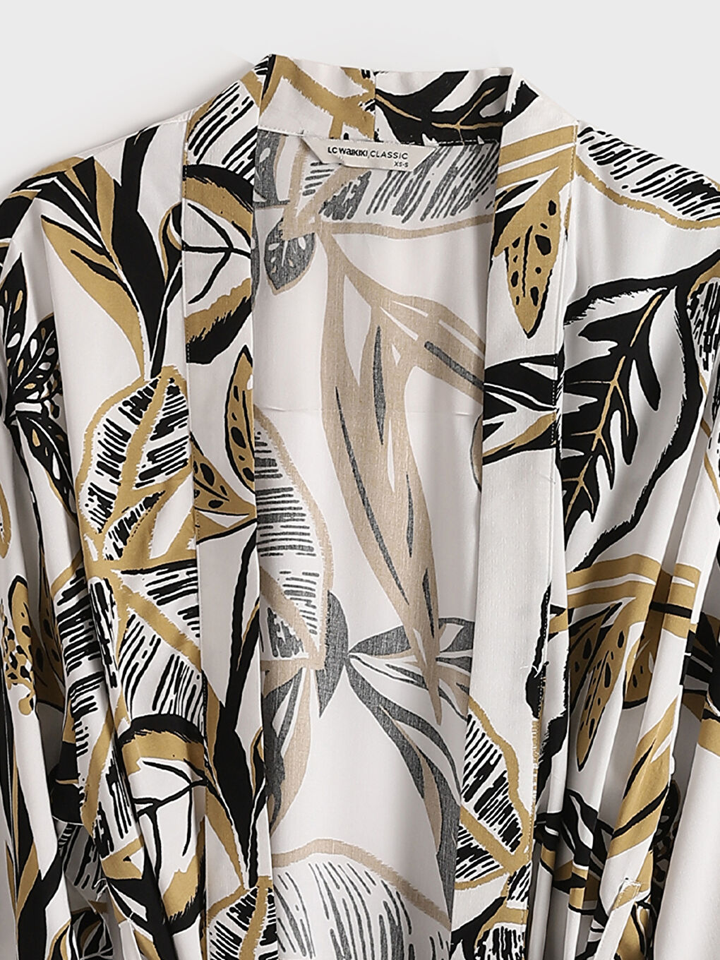 Shawl Collar Patterned Long Sleeve Women's Kimono-3