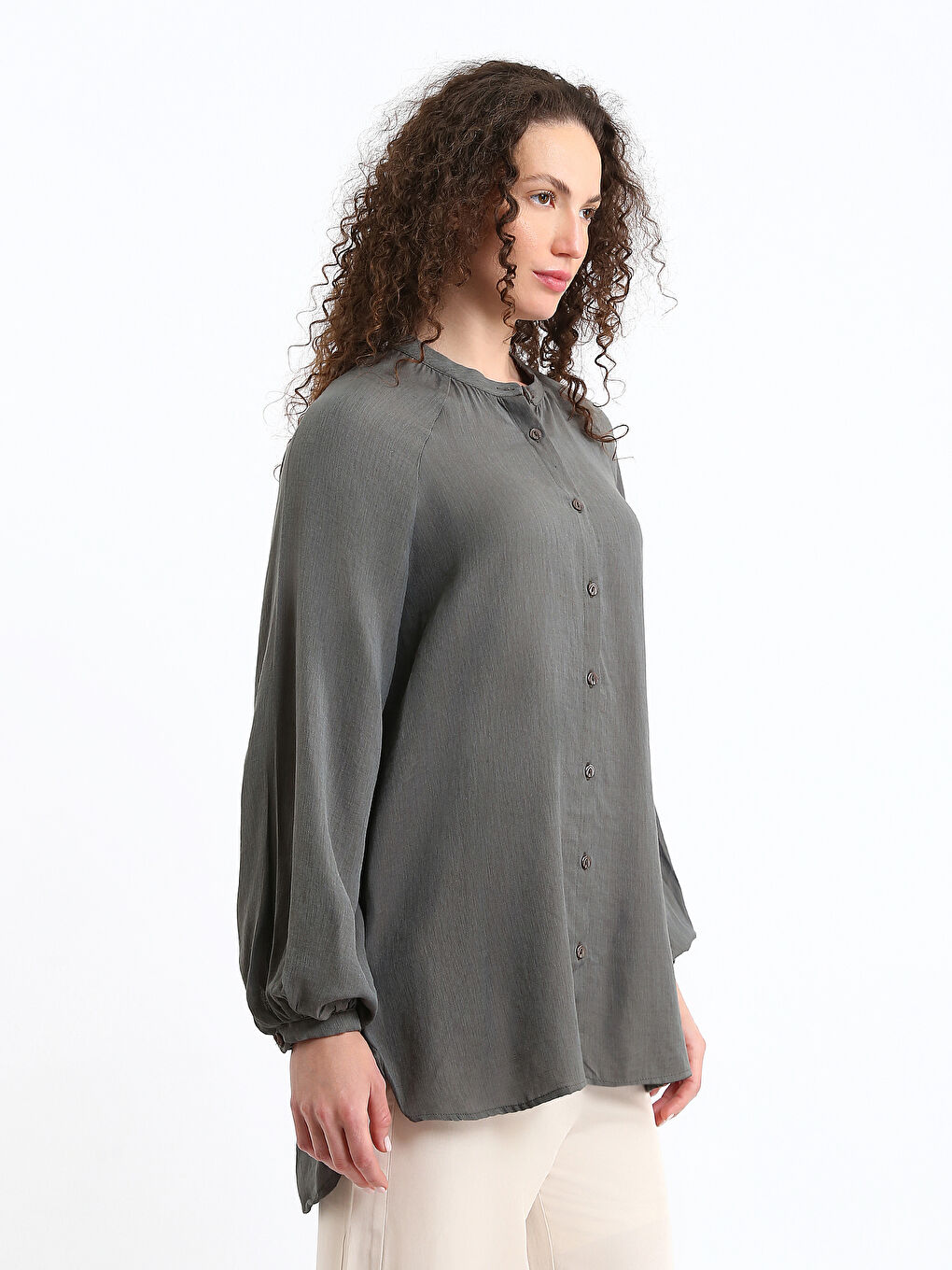 Tunique Chemise Col Mao pour Femmes-3