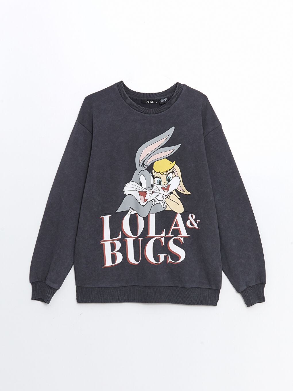 XSIDE Antrasit Bisiklet Yaka Bugs Bunny Baskılı Kadın Kalın Sweatshirt