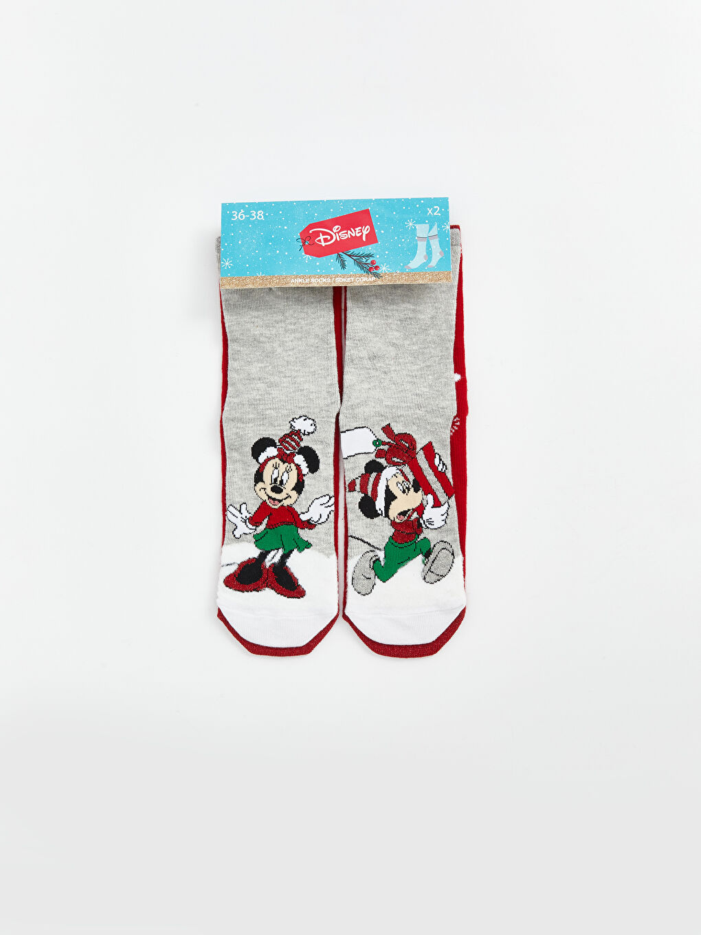 LCW DREAM Gri Melanj Minnie Mouse Baskılı Kadın Soket Çorap 2'li Paket