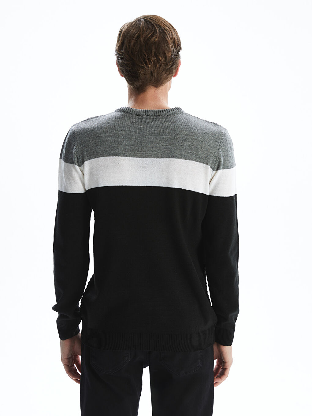 Crew Neck Long Sleeve Color Block Men's Knitwear Sweater-3