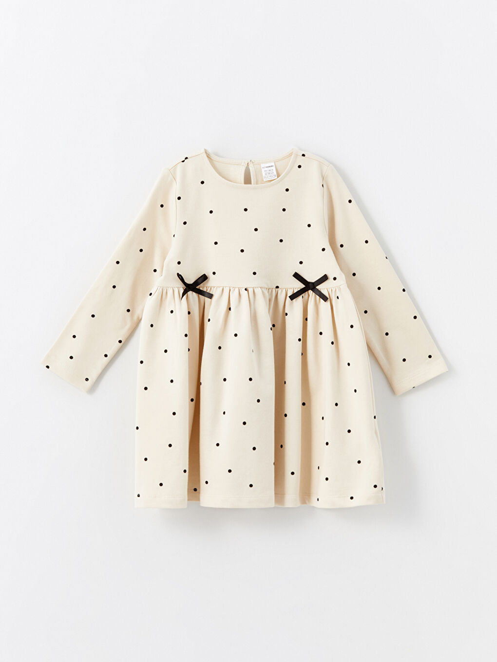 فستان للبنات كم طويل ياقة دائرية بنقشة البولكا دوت