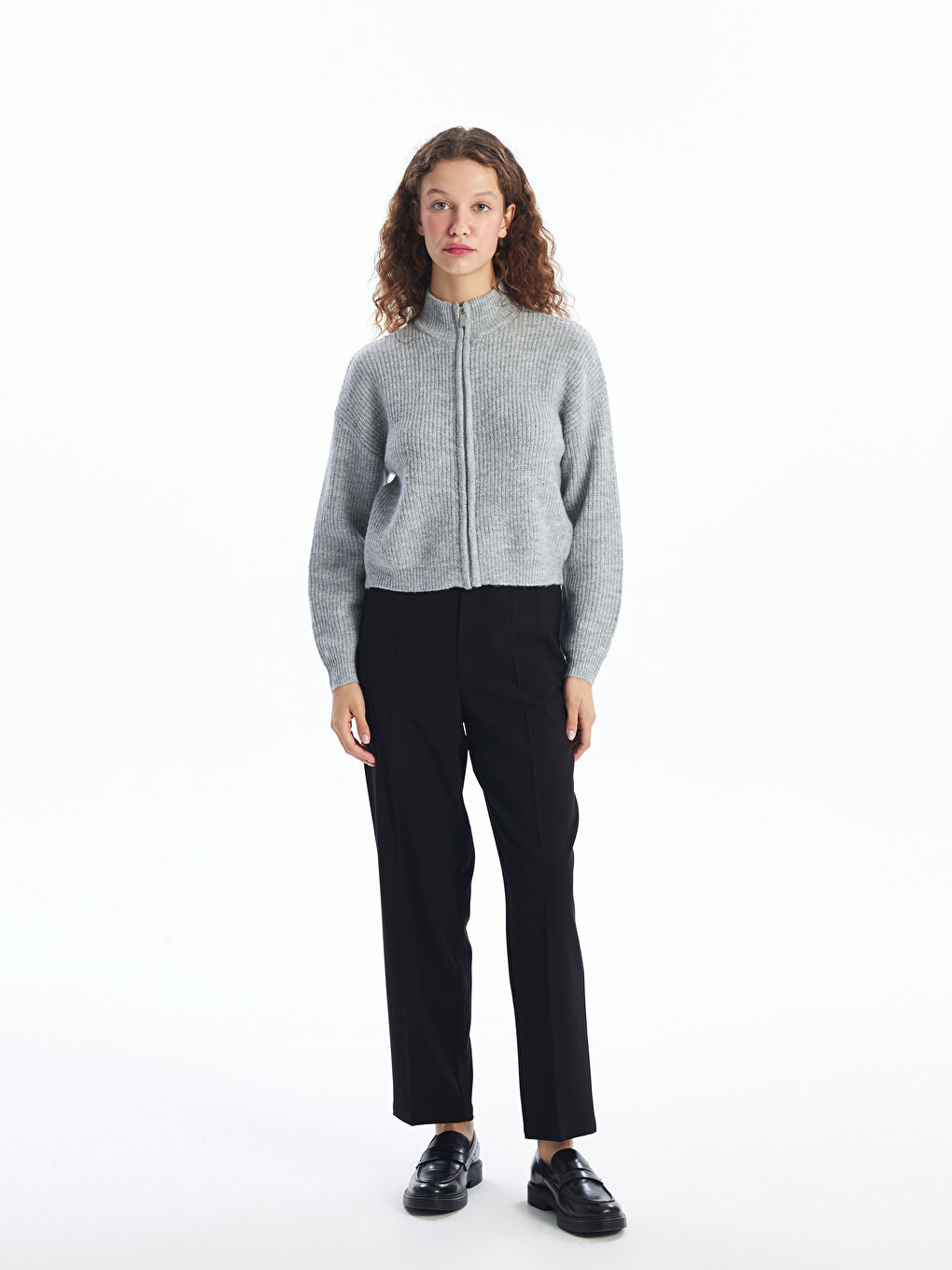 Funnel Neck Plain Long Sleeve Women's Knitwear Cardigan -W4FV38Z8-F7S