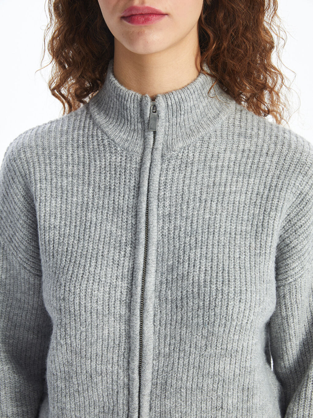 Funnel Neck Plain Long Sleeve Women's Knitwear Cardigan -W4FV38Z8-F7S