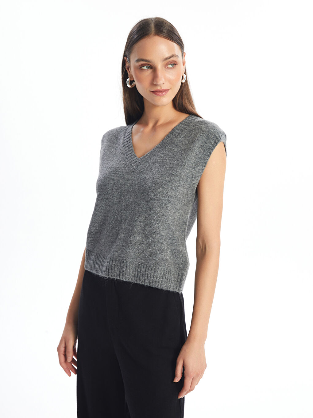 LCW Vision Gilet pull en tricot sans manches à encolure en V pour Femmes -W4FV40Z8-VYV