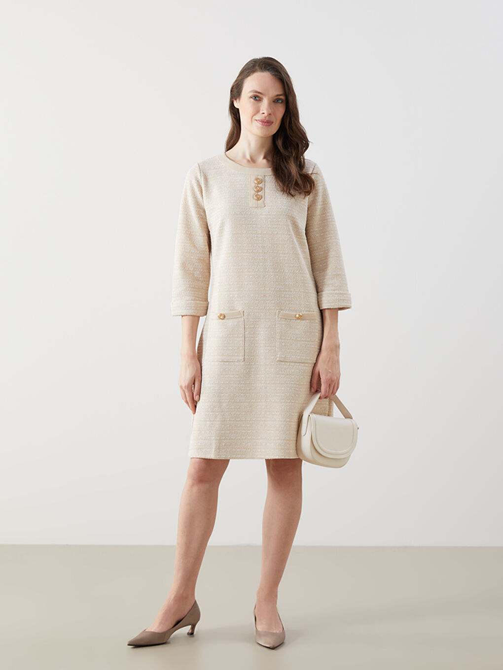 LCW Grace Crew Neck Patterned Women's Dress -W4FV96Z8-MHK