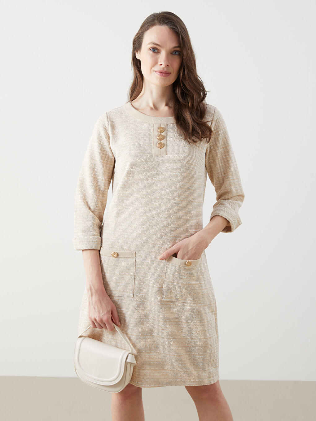 LCW Grace Crew Neck Patterned Women's Dress -W4FV96Z8-MHK