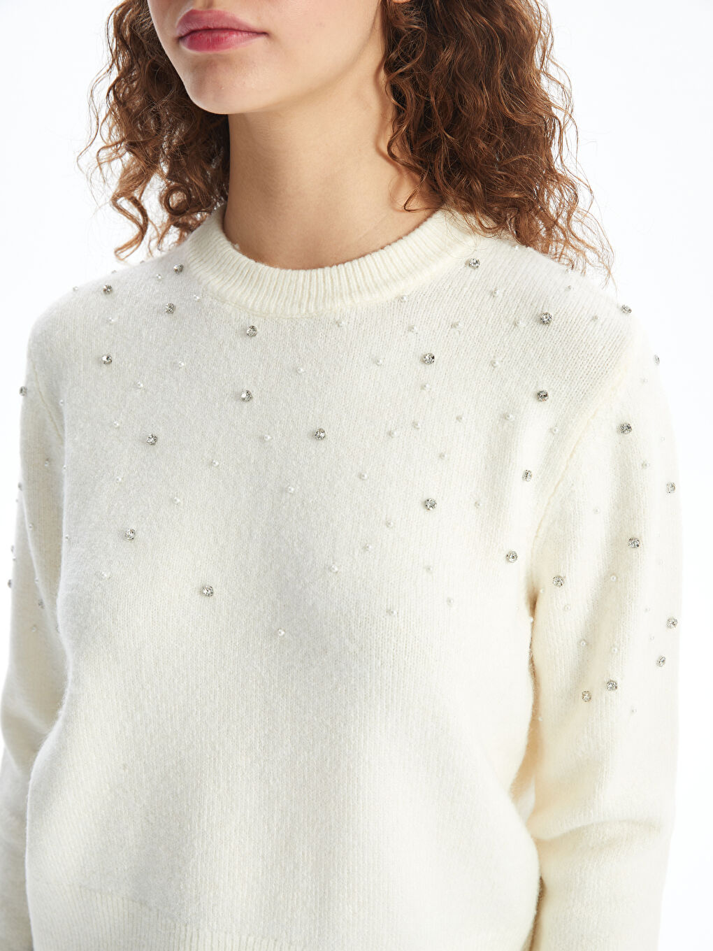 LCW Vision Crew Neck Rhinestone Embellished Women's Knit Sweater -W4FY03Z8-R9J