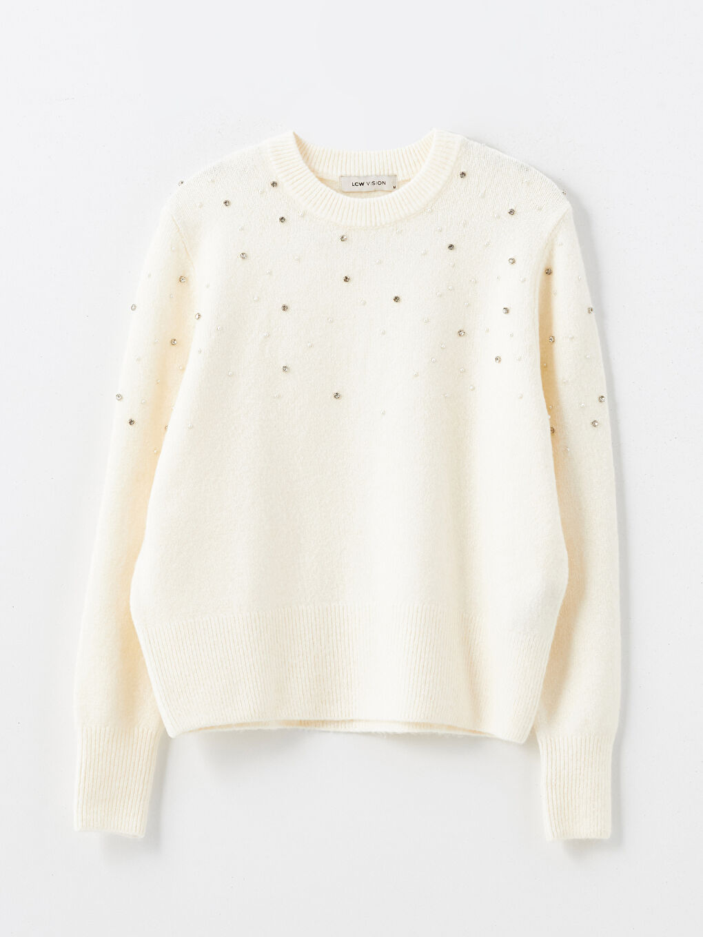 LCW Vision Crew Neck Rhinestone Embellished Women's Knit Sweater -W4FY03Z8-R9J