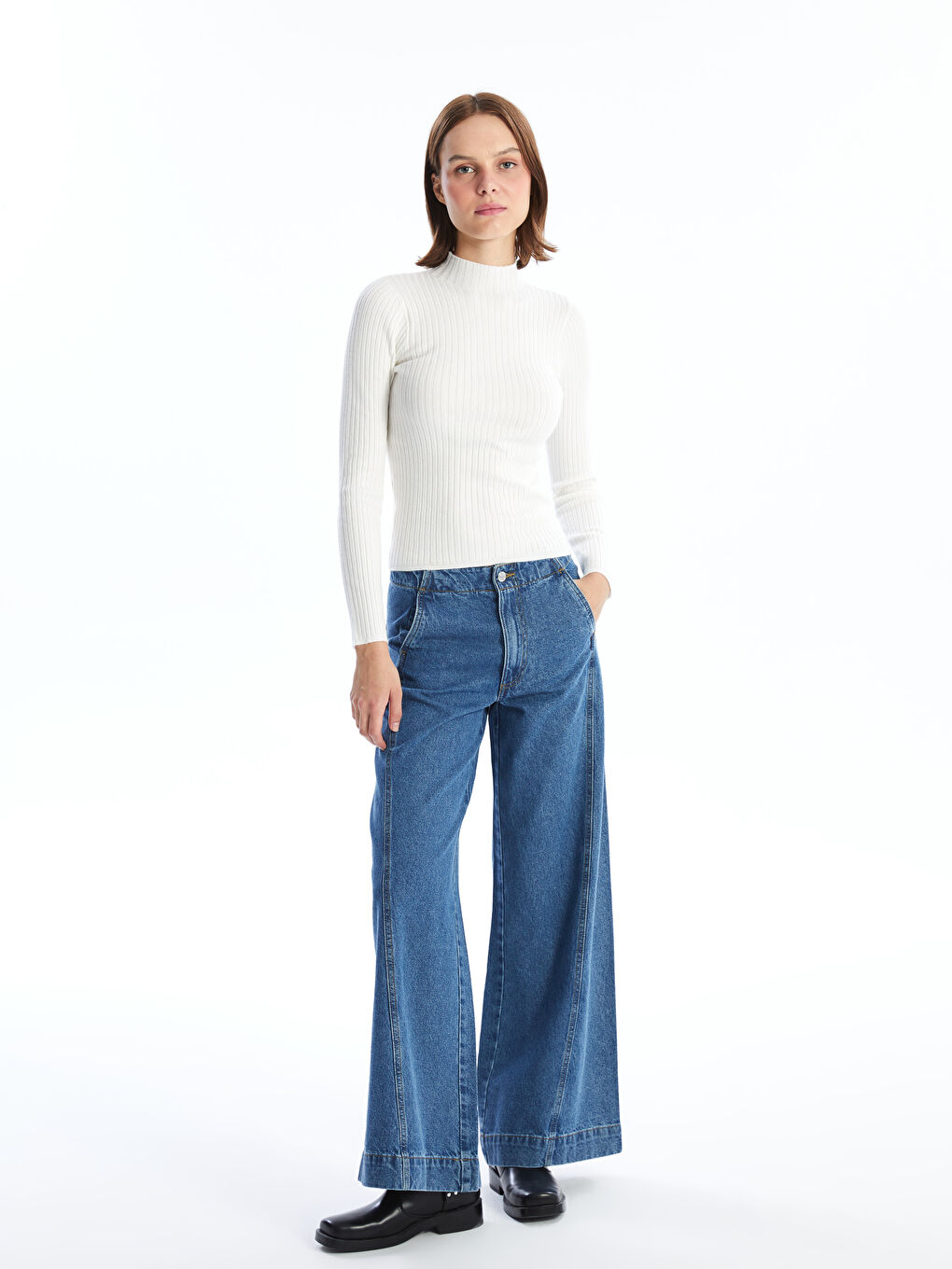 LCW Vision Half Turtleneck Textured Women's Knitwear Sweater -W4FY17Z8-R9J