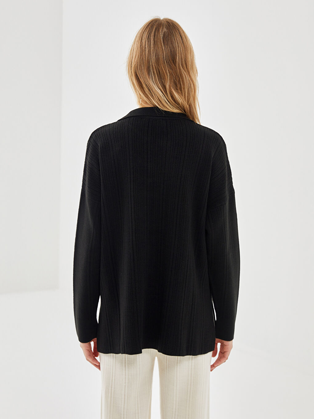 Polo Neck Striped Women's Knitwear Sweater-3