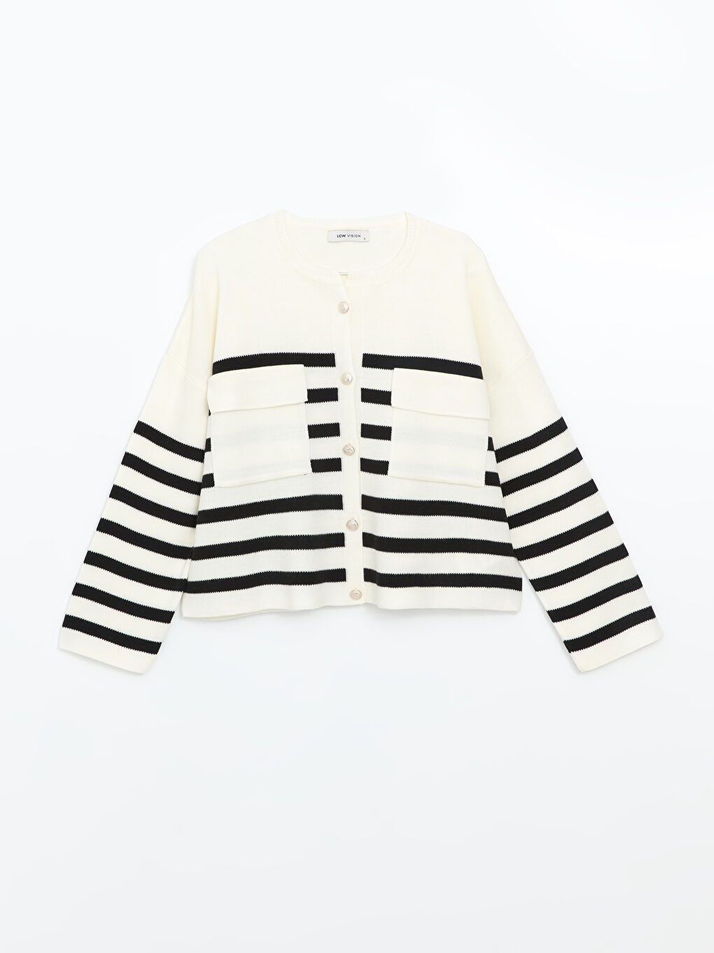 كارديجان تريكو مخطط أوفراسايز بياقة دائرية للسيدات-4