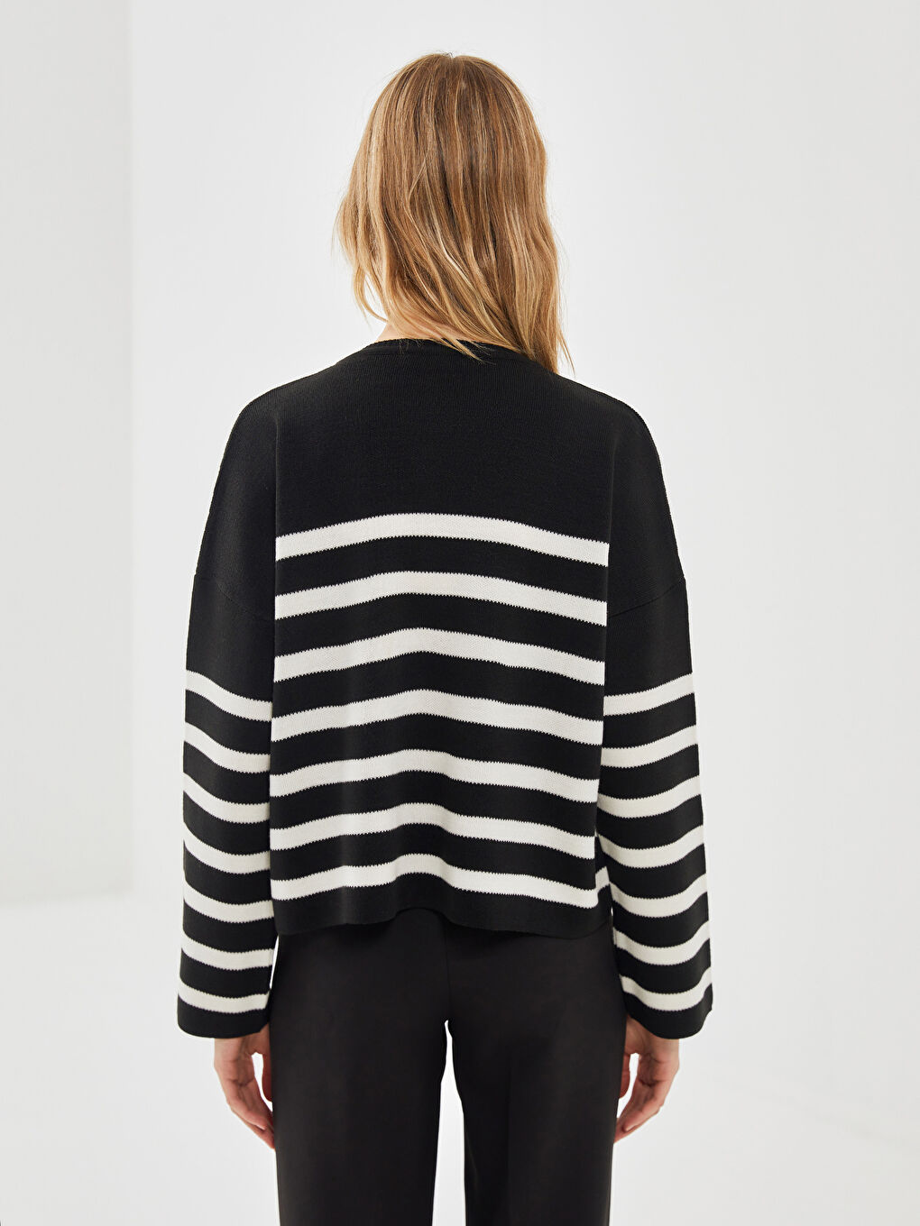 Cardigan en Tricot Rayé Surdimensionné pour Femmes Col Rond-3