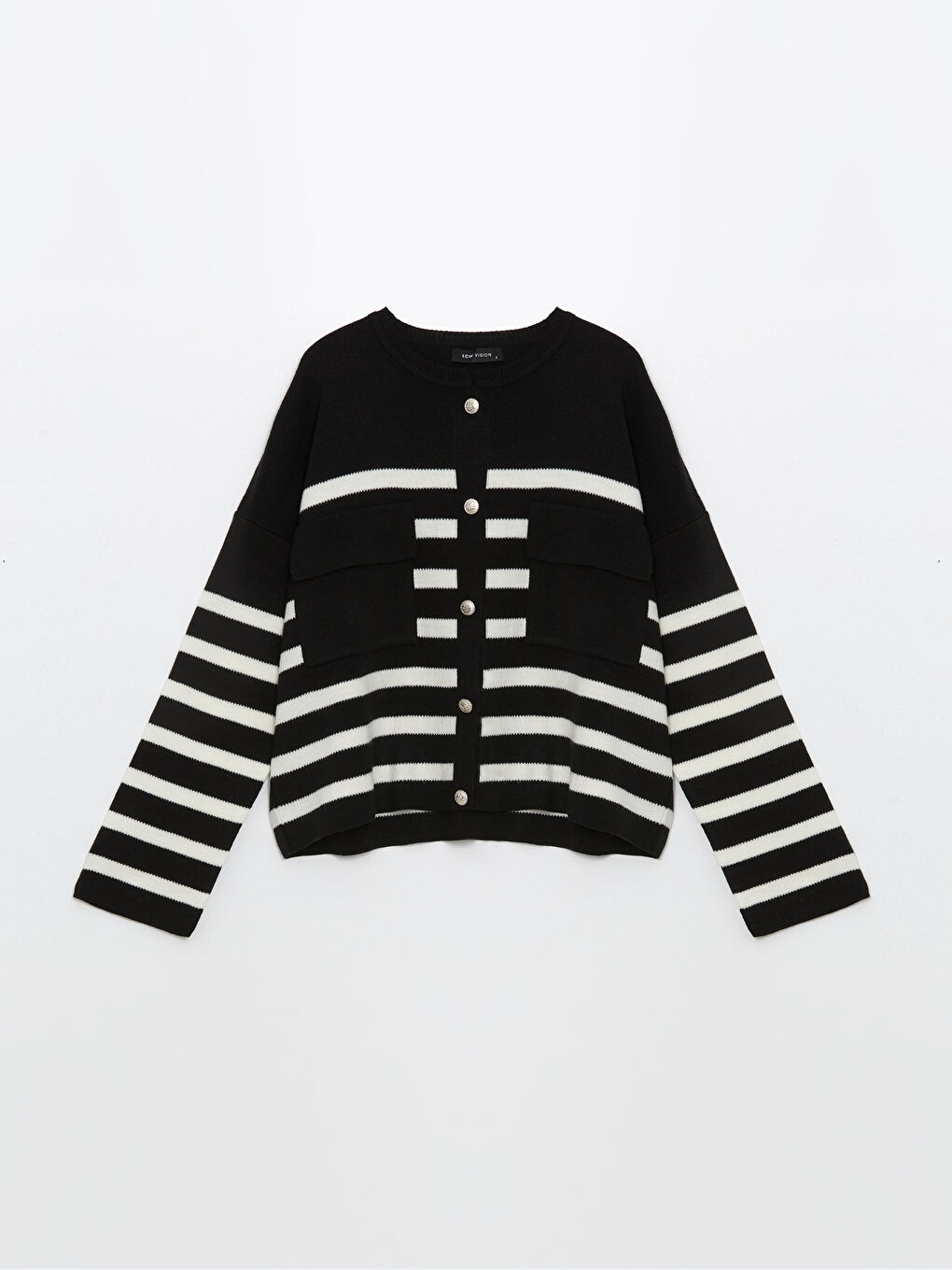 Cardigan en Tricot Rayé Surdimensionné pour Femmes Col Rond-4