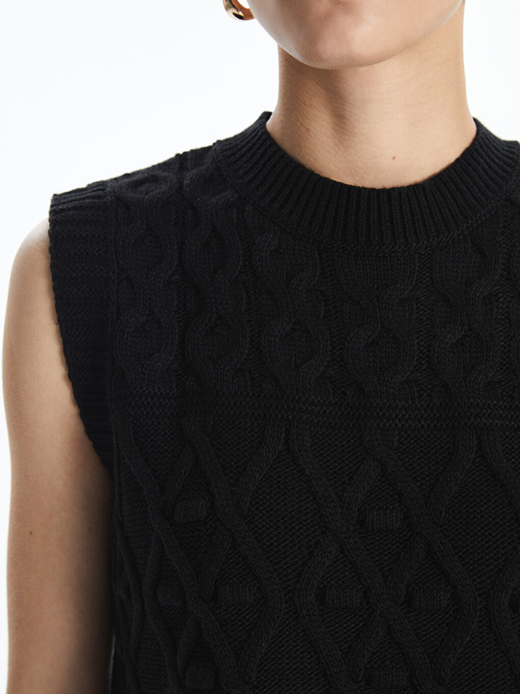Crew Neck Self Patterned Women's Knitwear Sweater Vest -W4FY32Z8-CVL