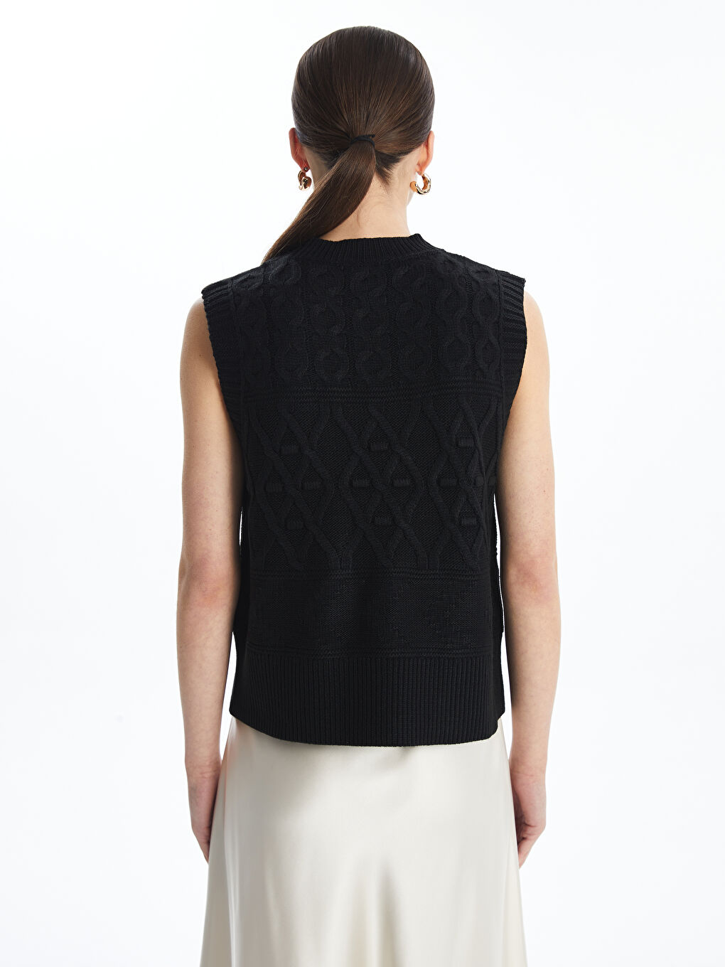 Crew Neck Self Patterned Women's Knitwear Sweater Vest -W4FY32Z8-CVL