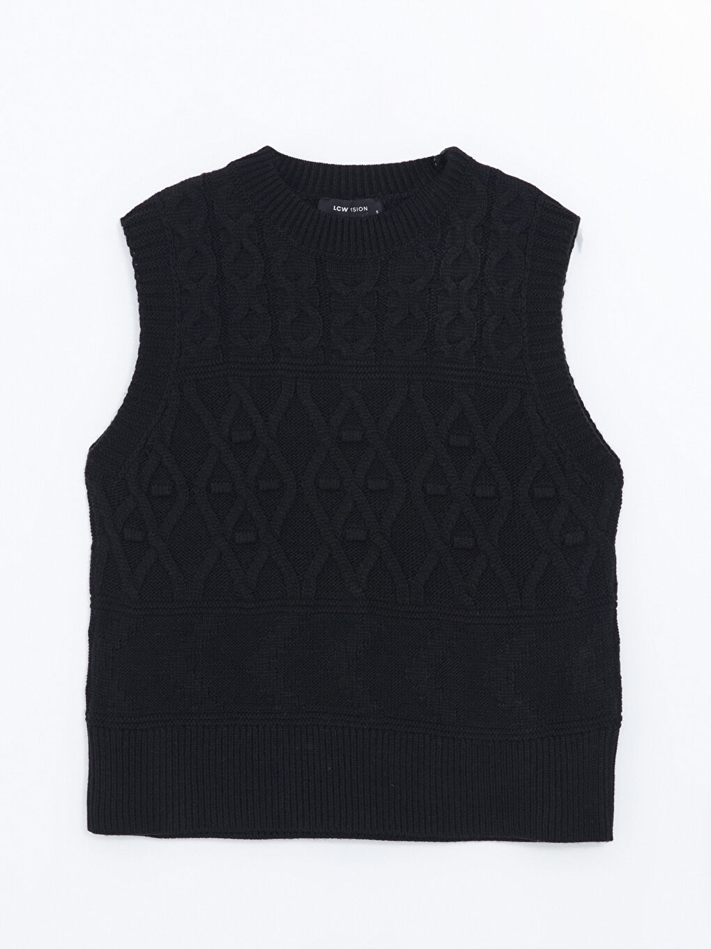 Crew Neck Self Patterned Women's Knitwear Sweater Vest -W4FY32Z8-CVL