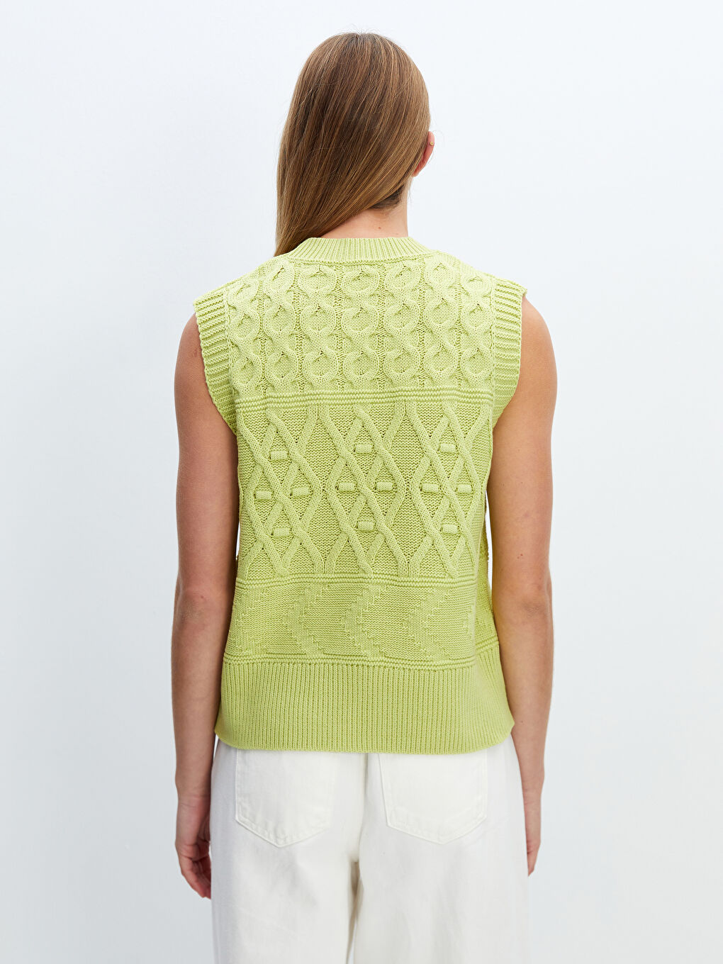 Crew Neck Self Patterned Women's Knitwear Sweater Vest-3