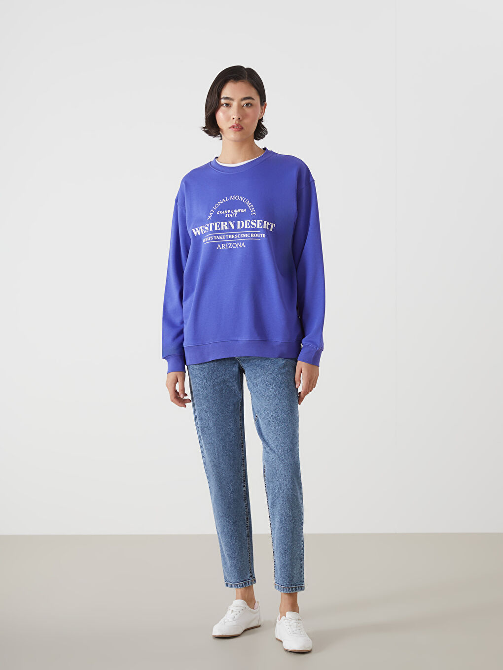 LCW Vision Crew Neck Printed Oversize Women's Sweatshirt -W4FY33Z8-H2U