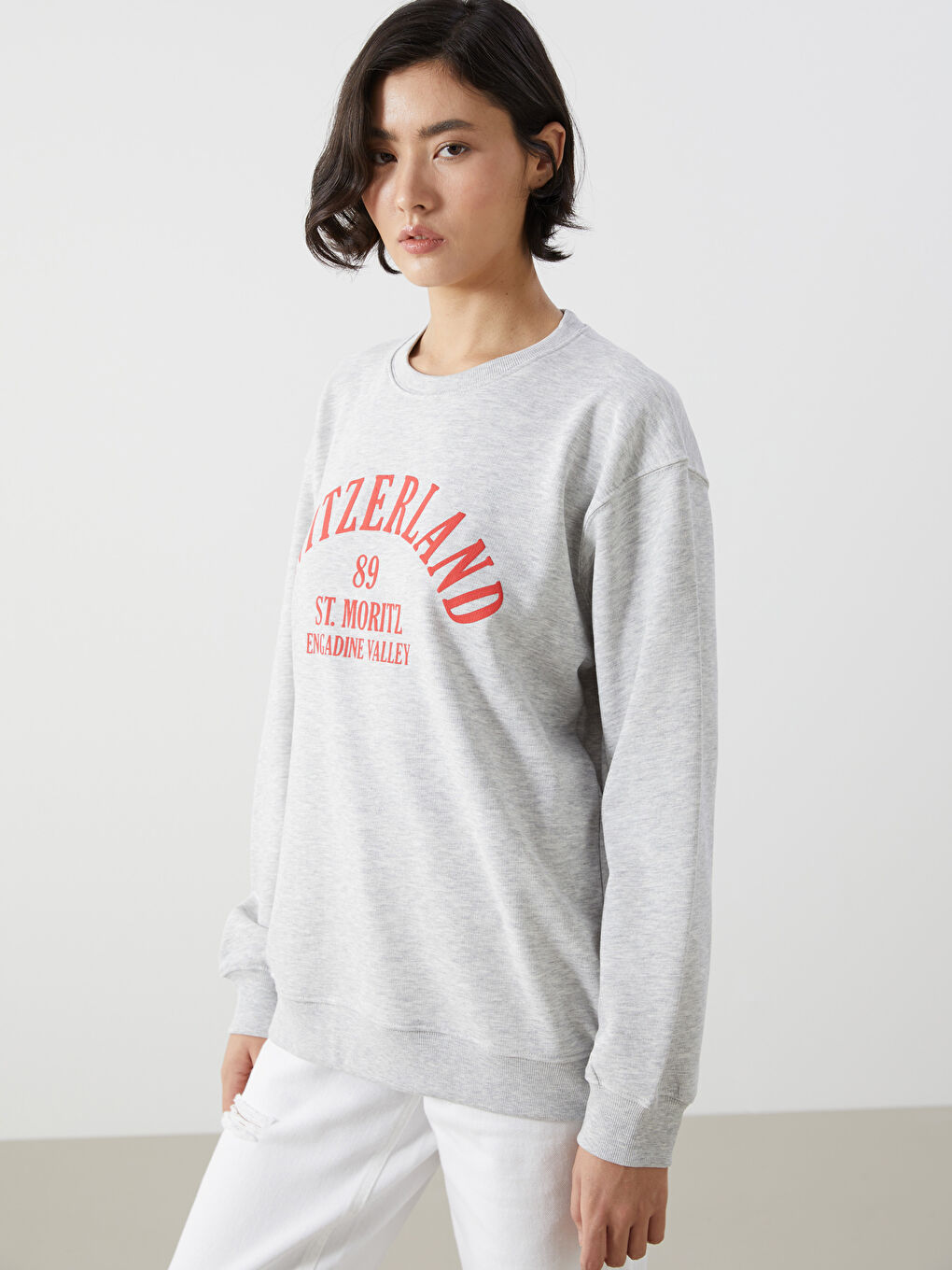 Crew Neck Printed Oversize Women's Sweatshirt