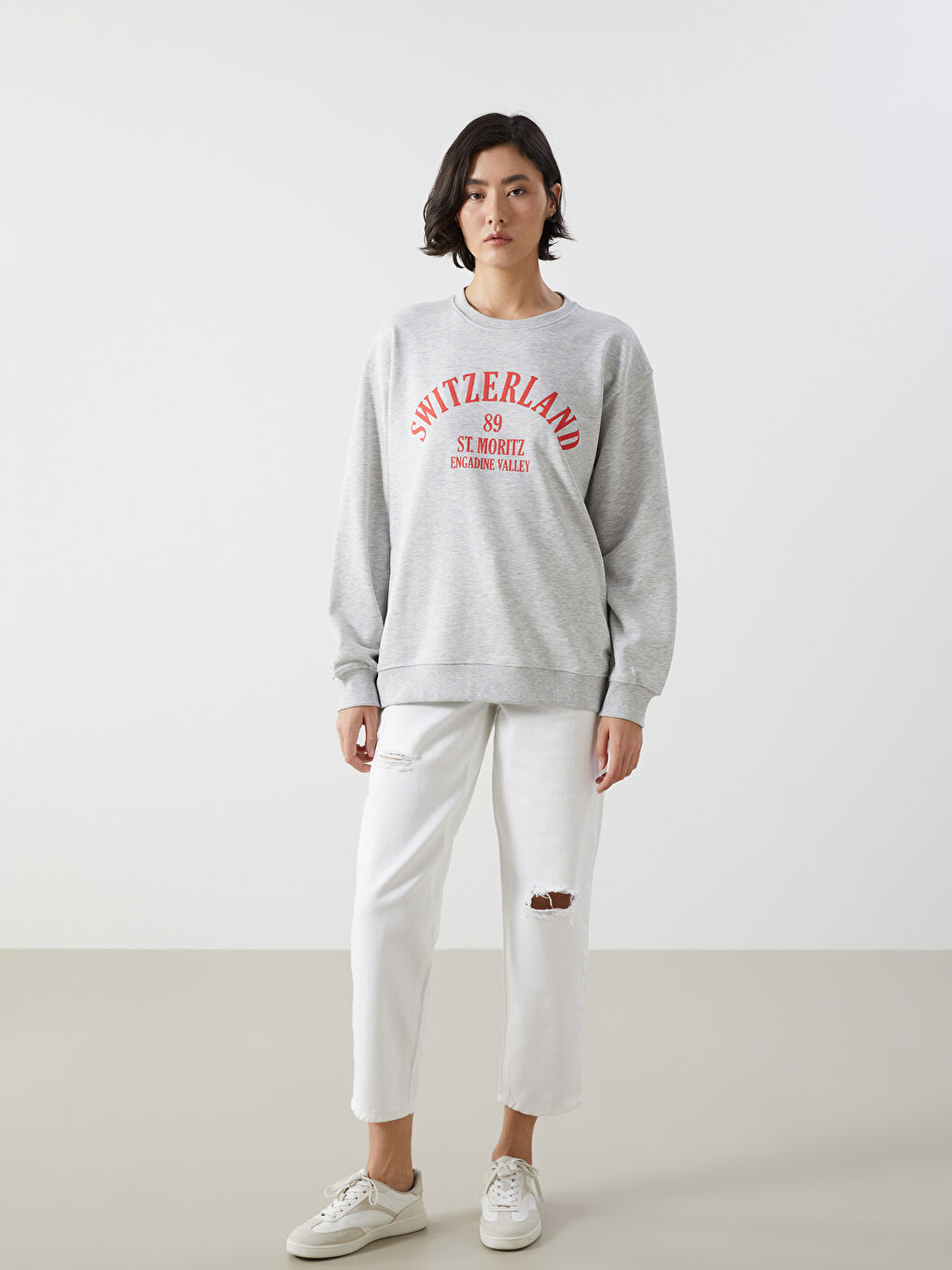 Crew Neck Printed Oversize Women's Sweatshirt-2
